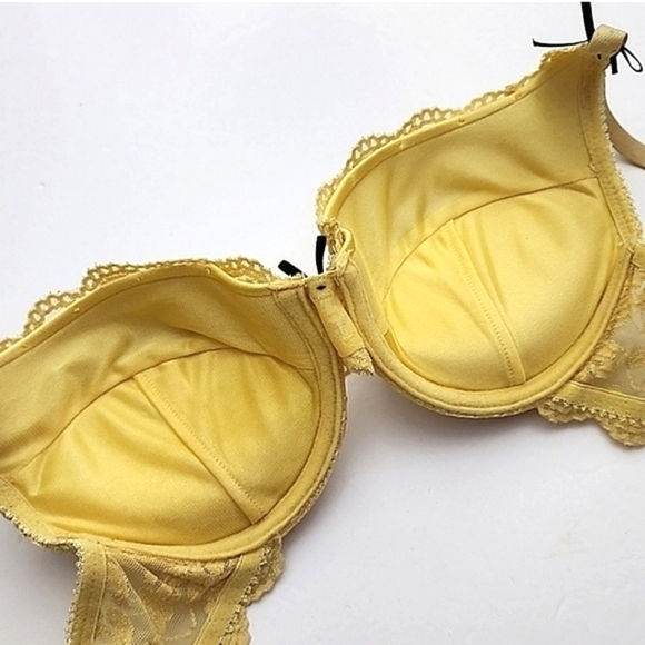 ⭐️2/ $30⭐️ La Vie en Rose Yellow Satin Lace Underwire Push Up Bra 34C - Picture 5 of 14